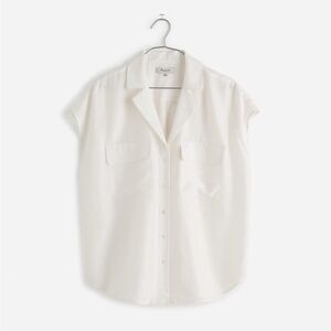 NWT Madewell 100% Silk Drapey Patch-Pocket Sleeveless Shirt in Lighthouse